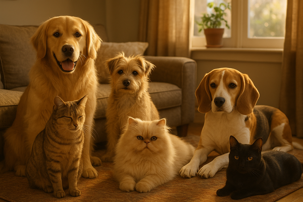 a group of cats and dogs